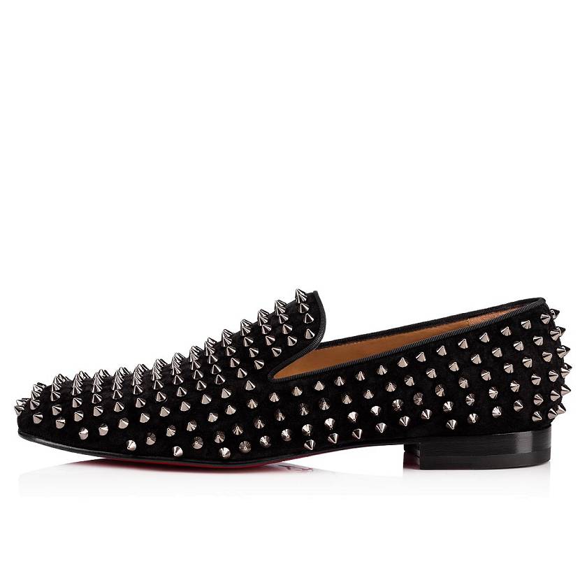 Men's Christian Louboutin Rollerboy Spikes Suede Loafers - Black [4135-870]
